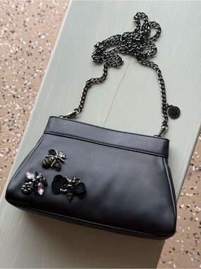 Simply Vera Vera Wang Black Faux-Leather Crossbody with Jeweled Bee Accents